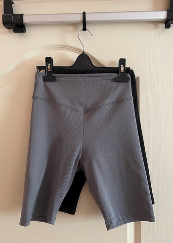 Siyah ve Gri Yüksek Bel Biker Tayt - Görsel 2