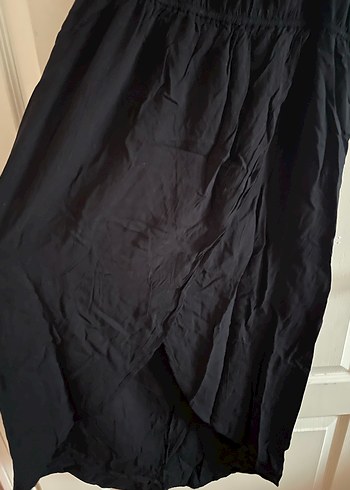 Siyah Askılı Uzun Keten Elbise - Görsel 2