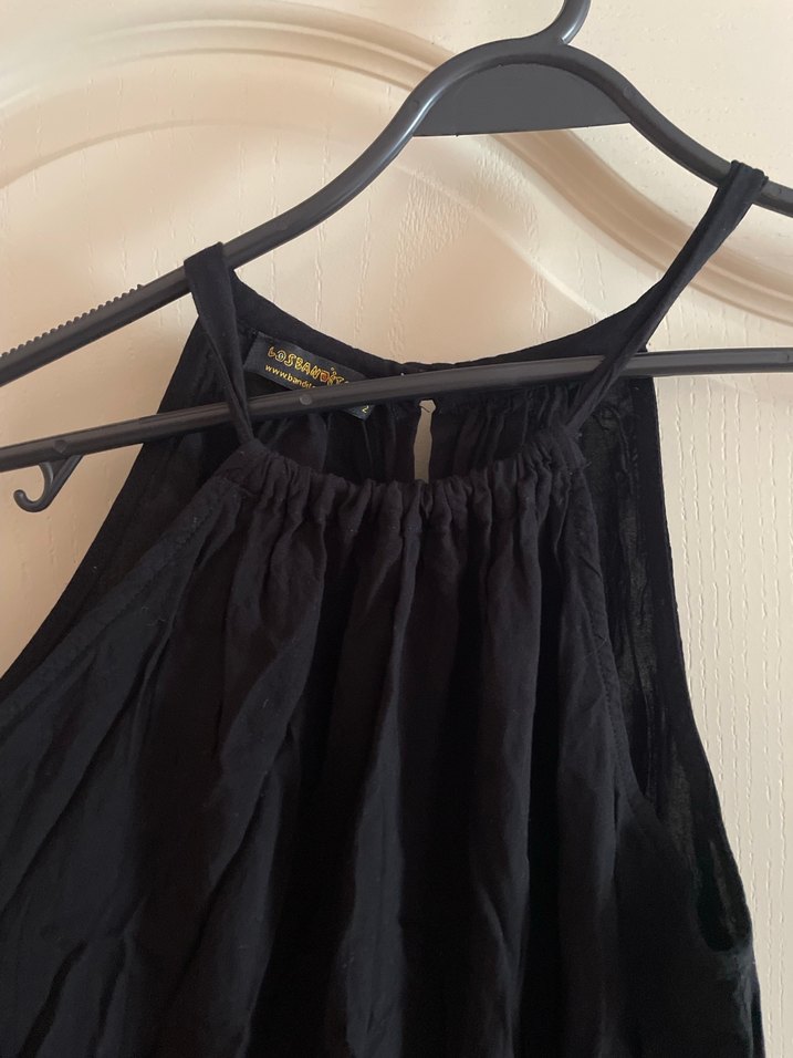 Siyah Askılı Uzun Keten Elbise - Görsel 3