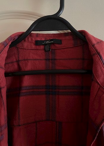 Bordo Uzun Kollu Düğmeli Salaş Kadın Gömlek - Görsel 3