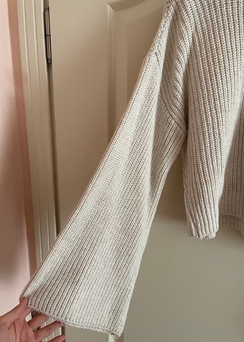 Bej Örgü Kadın Kazak, Uzun Kollu, Rahat Kesim - Görsel 2