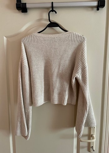 Bej Örgü Kadın Kazak, Uzun Kollu, Rahat Kesim - Görsel 3