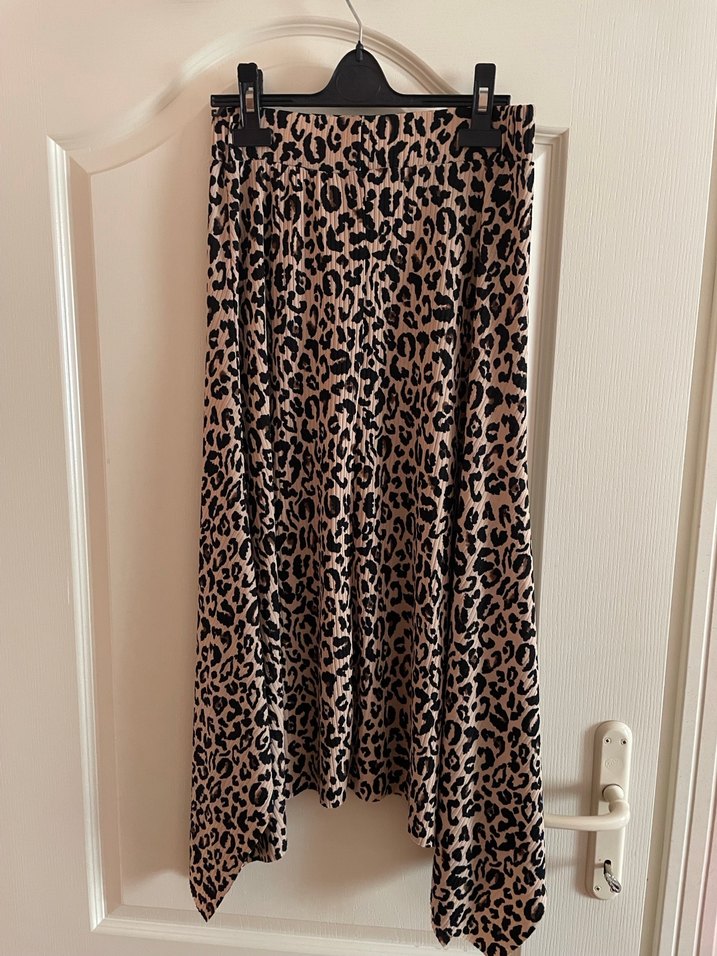 Kadın Leopar Desenli Uzun Asimetrik Salaş Etek - Görsel 4