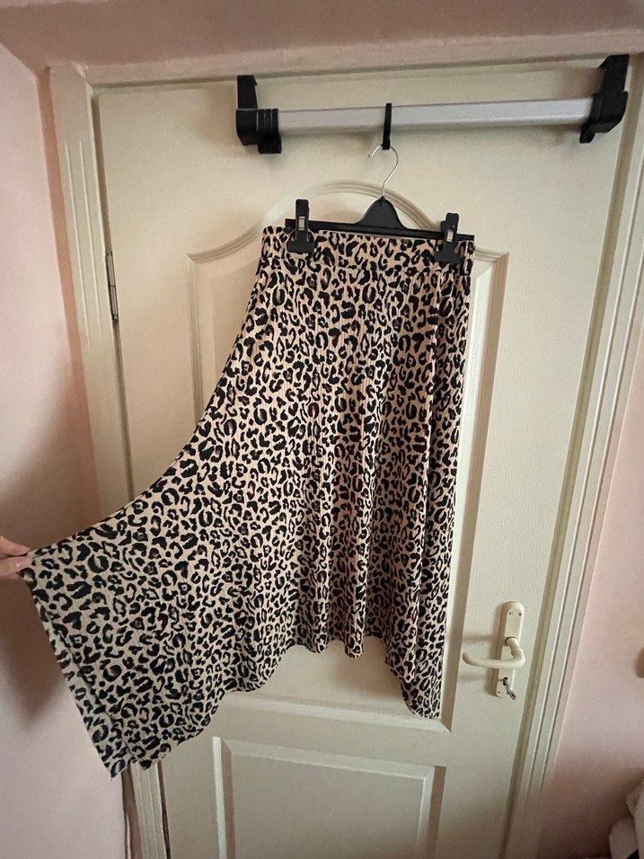 Kadın Leopar Desenli Uzun Asimetrik Salaş Etek - Görsel 2