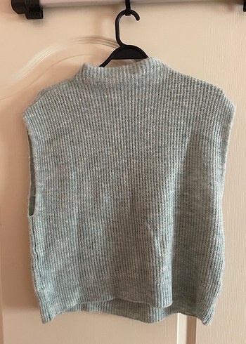 Kadın Bebek Mavisi Örgü Kolsuz Yüksek Yaka Süveter - Görsel 3