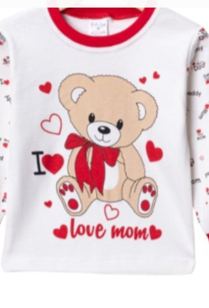 Beyaz Pamuklu Ayıcık Baskılı Çocuk Pijama Takımı - Görsel 2