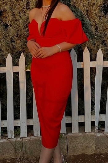 Kırmızı midi boy elbise - Görsel 5
