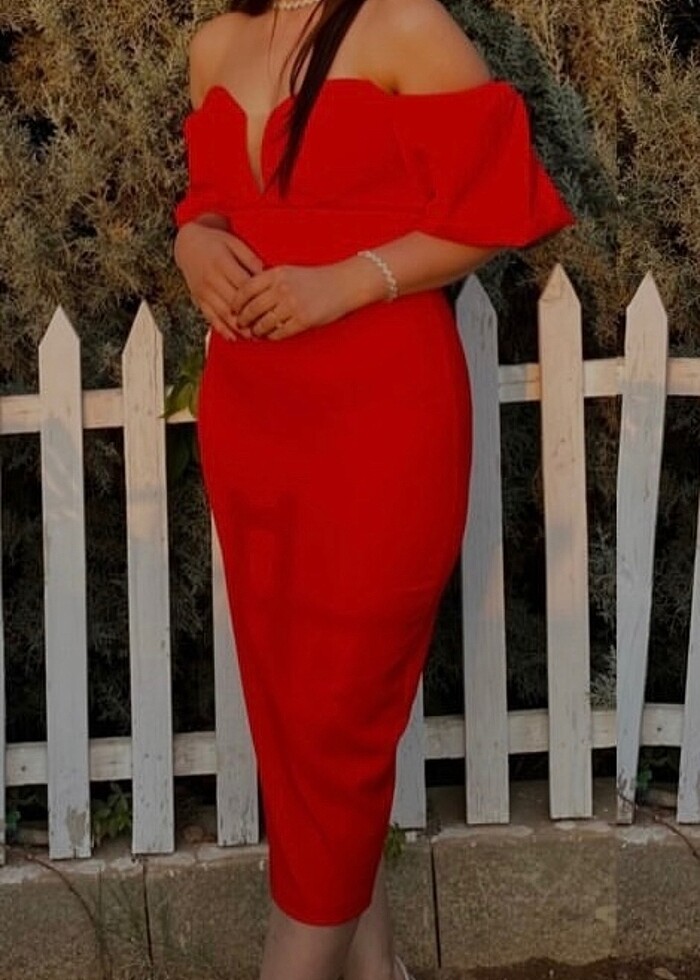 Kırmızı midi boy elbise - Görsel 5