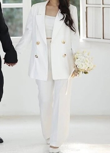 Ekru blazer ceket kadın - Görsel 3