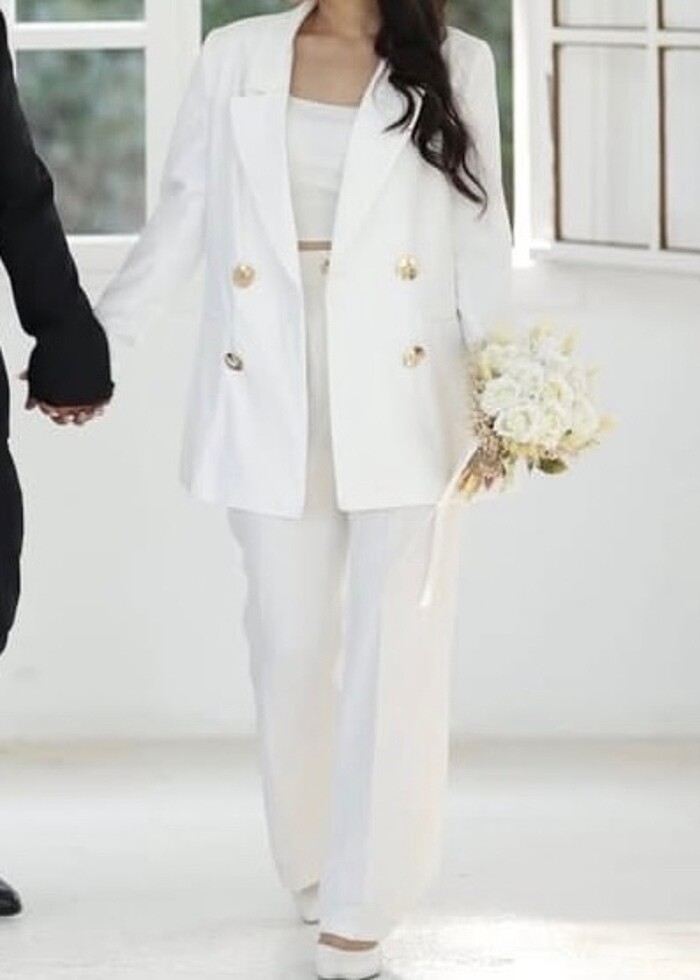 Ekru blazer ceket kadın - Görsel 3