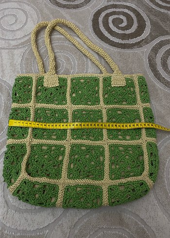 Motif Detaylı astarlı Yeşil Örgü Kadın Çanta - Görsel 4