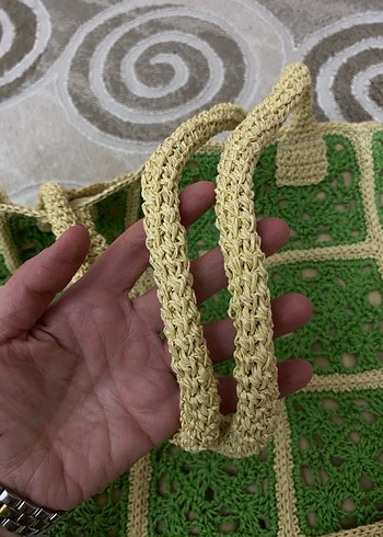 Motif Detaylı astarlı Yeşil Örgü Kadın Çanta - Görsel 8