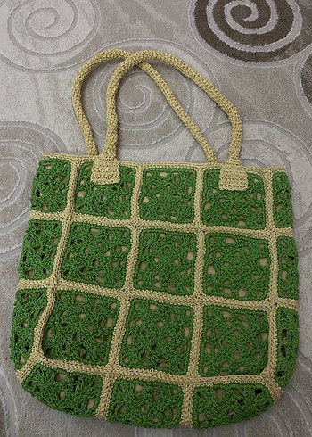 Motif Detaylı astarlı Yeşil Örgü Kadın Çanta - Görsel 2