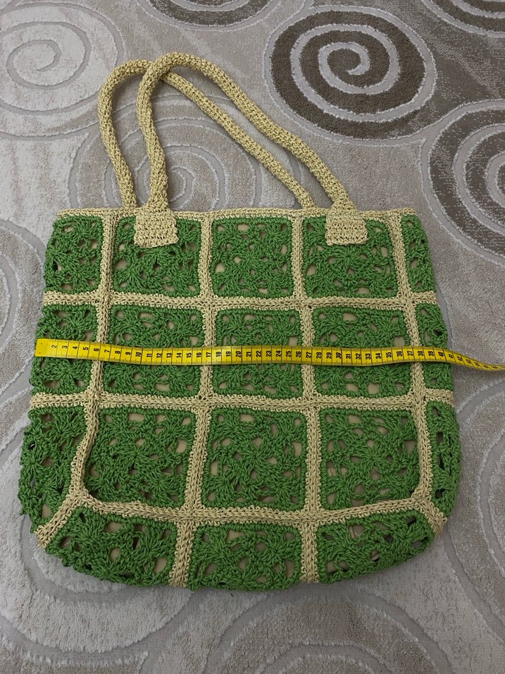 Motif Detaylı astarlı Yeşil Örgü Kadın Çanta - Görsel 4
