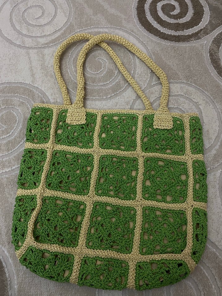 Motif Detaylı astarlı Yeşil Örgü Kadın Çanta - Görsel 2