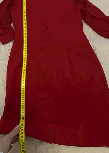 Kırmızı Midi V Yaka Drapeli Kadın Elbise - Görsel 7