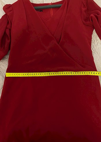 Kırmızı Midi V Yaka Drapeli Kadın Elbise - Görsel 4