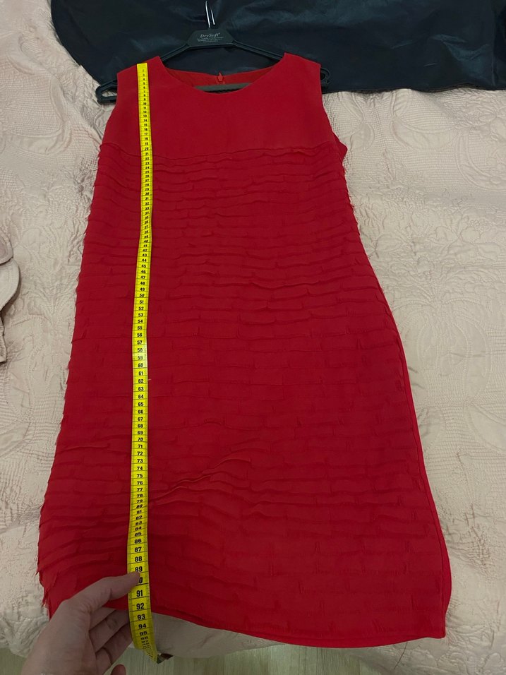 Kırmızı Pilili Midi Abiye Elbise - Görsel 5