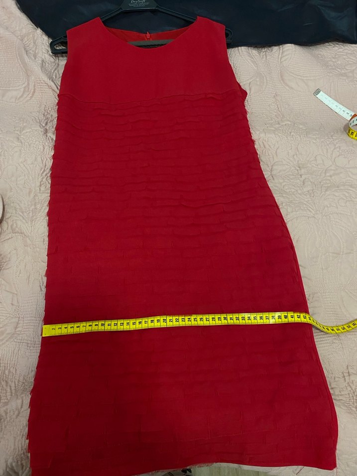 Kırmızı Pilili Midi Abiye Elbise - Görsel 4