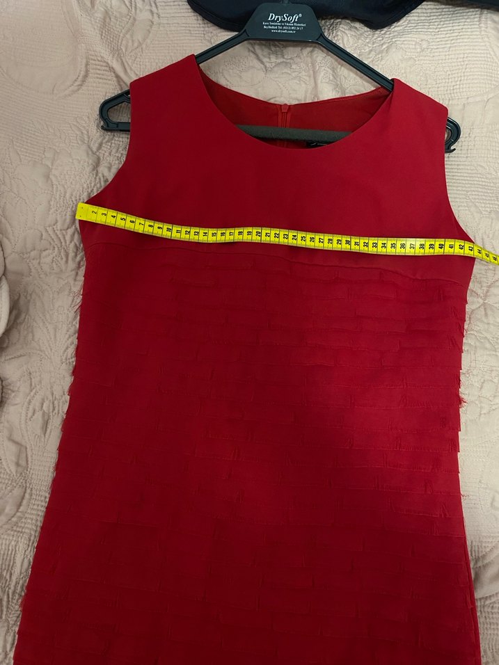 Kırmızı Pilili Midi Abiye Elbise - Görsel 2