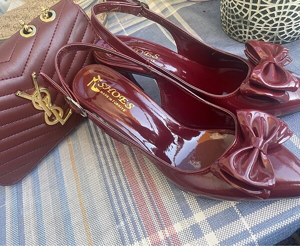 Nine West Şarap kızılı topuklu ayakkabı