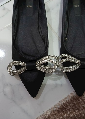 Siyah fiyonk  Tokalı Stiletto Kadın Babet - Görsel 2