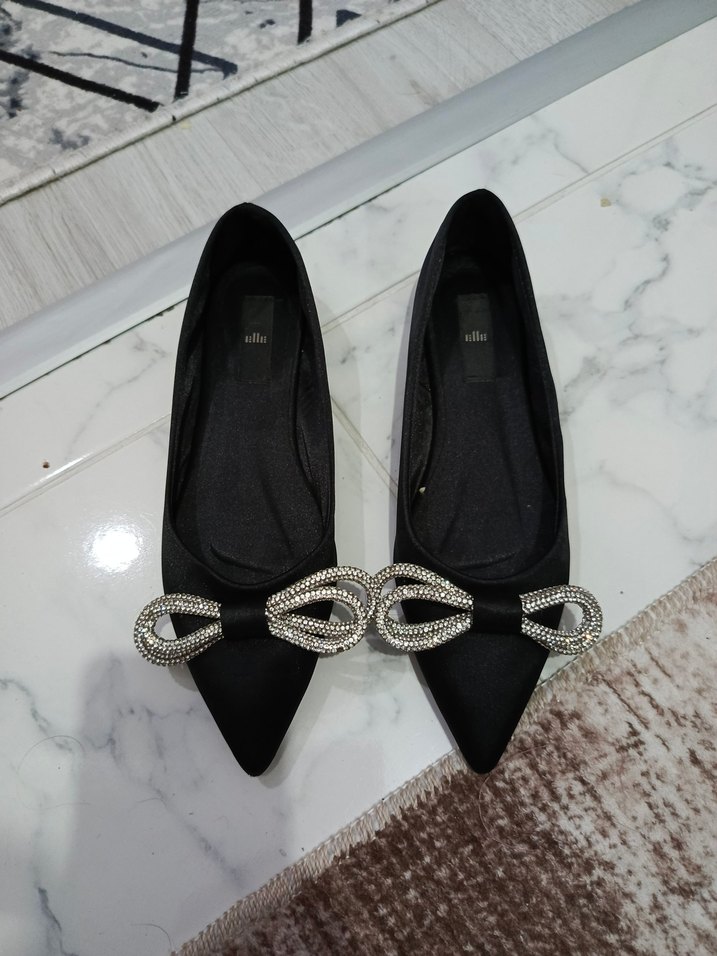 Siyah fiyonk  Tokalı Stiletto Kadın Babet - Görsel 4