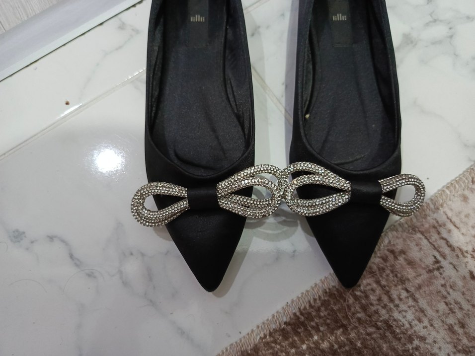 Siyah fiyonk  Tokalı Stiletto Kadın Babet - Görsel 2