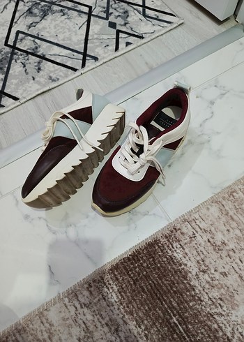 Bordo Dolgu Topuklu Bağcıklı Kadın Sneakers - Görsel 6