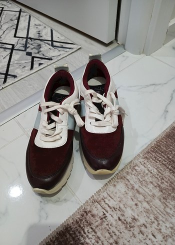 Bordo Dolgu Topuklu Bağcıklı Kadın Sneakers - Görsel 2