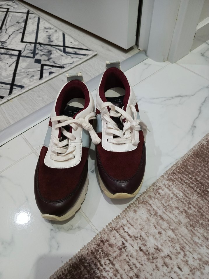 Bordo Dolgu Topuklu Bağcıklı Kadın Sneakers - Görsel 2