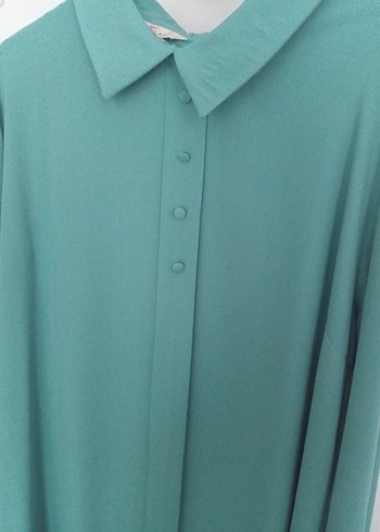 Uzun Kol Düğmeli Turkuaz Tunik 52 beden - Görsel 4