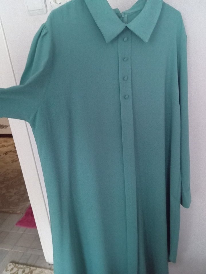 Uzun Kol Düğmeli Turkuaz Tunik 52 beden - Görsel 2