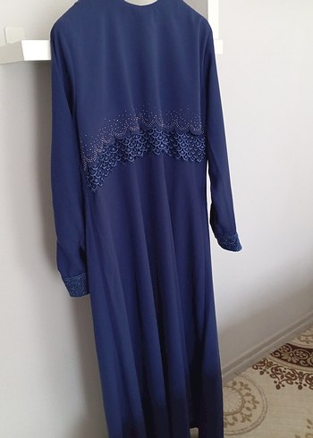 Drapeli Uzun Kollu Lacivert Uzun Elbise - Görsel 4