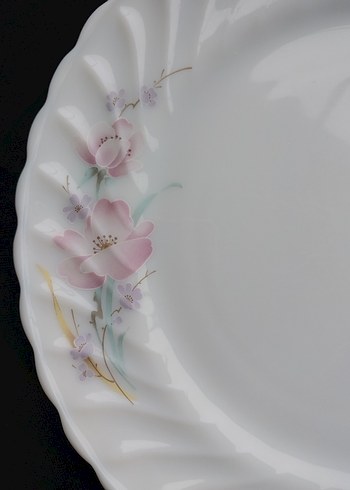 Beyaz Çiçek Desenli Porselen Tabak Seti - Görsel 6