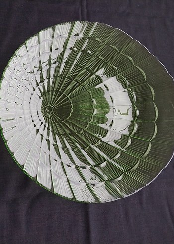 Eskilerden Koyu Yeşil Soyut Desenli Cam Tabak - Görsel 2