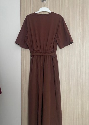 Kahverengi Kemerli Uzun Kadın Elbise - Görsel 4