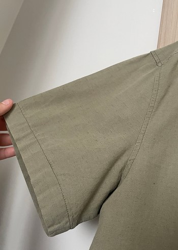 Düğmeli Keten Kısa Kollu Erkek Gömlek - Görsel 3