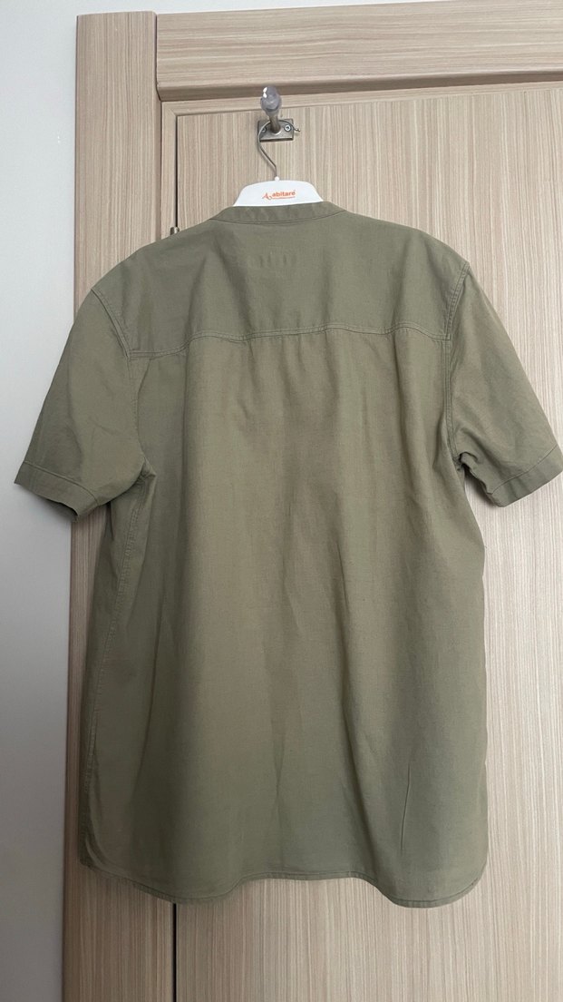 Düğmeli Keten Kısa Kollu Erkek Gömlek - Görsel 4