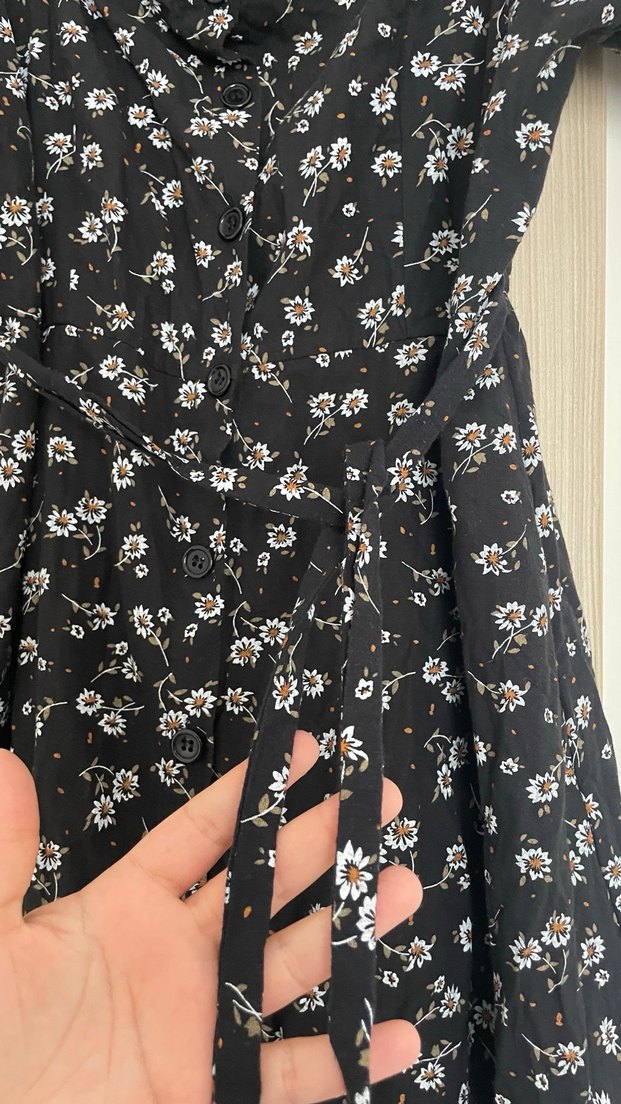 Siyah Çiçek Desenli Uzun Bohem Elbise - Görsel 5
