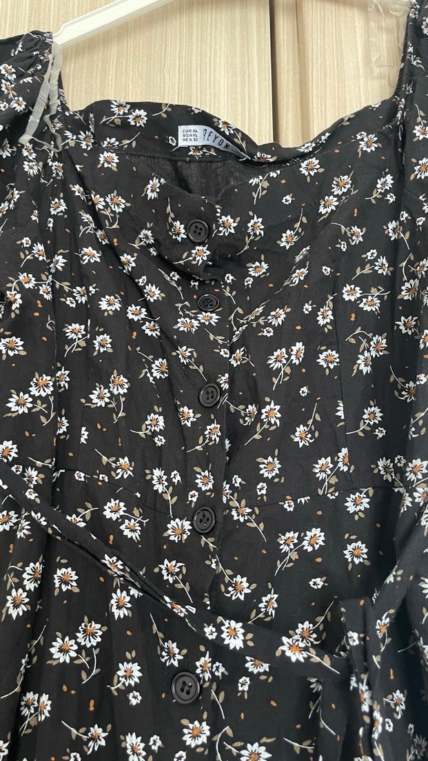 Siyah Çiçek Desenli Uzun Bohem Elbise - Görsel 4