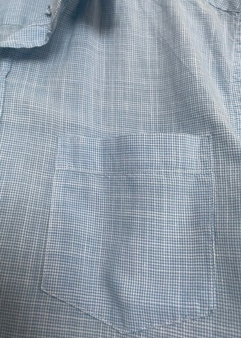 Mavi Kısa Kollu Keten Gömlek - Görsel 5