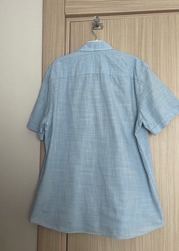 Mavi Kısa Kollu Keten Gömlek - Görsel 6