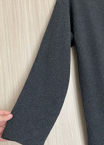 Gri Kadın Yün Triko Kazak - Görsel 2