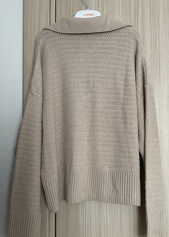 Bej Örgü Kadın Triko Kazak - Görsel 4