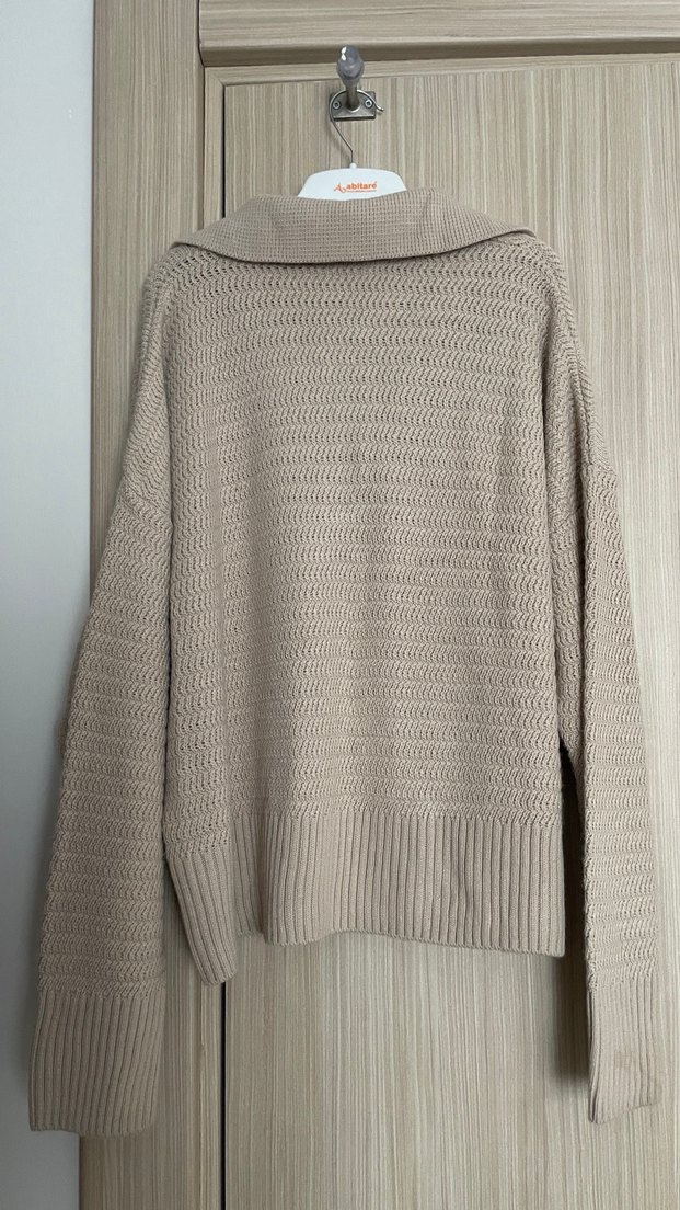 Bej Örgü Kadın Triko Kazak - Görsel 4