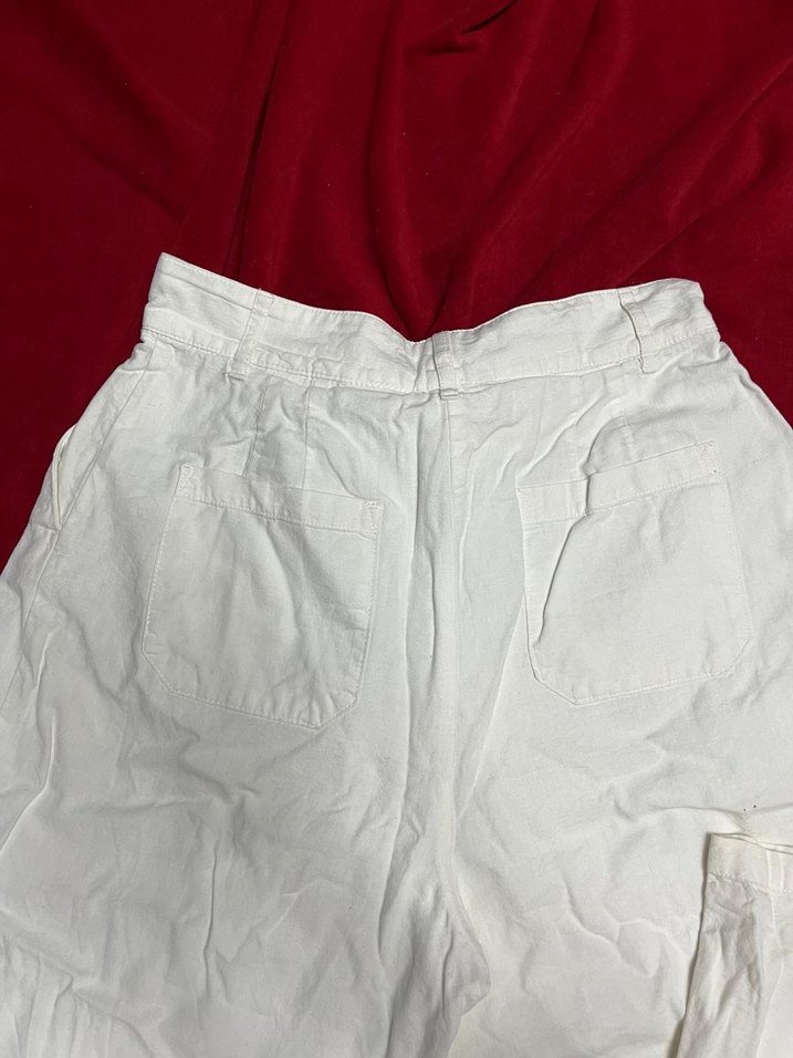 Zara beyaz keten rahat kesim pantolon - Görsel 4