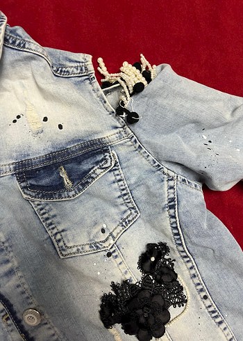 Çocuk ceketi Nakışlı Düğmeli Koyu Mavi Denim - Görsel 2