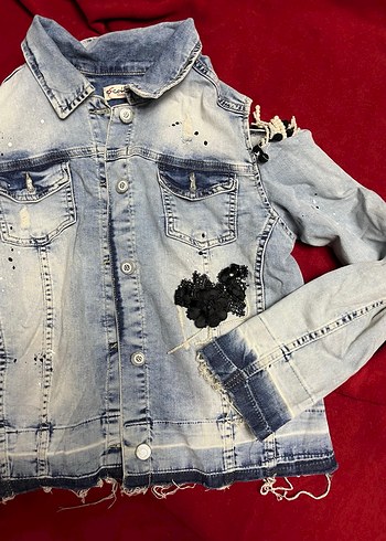 Çocuk ceketi Nakışlı Düğmeli Koyu Mavi Denim - Görsel 3