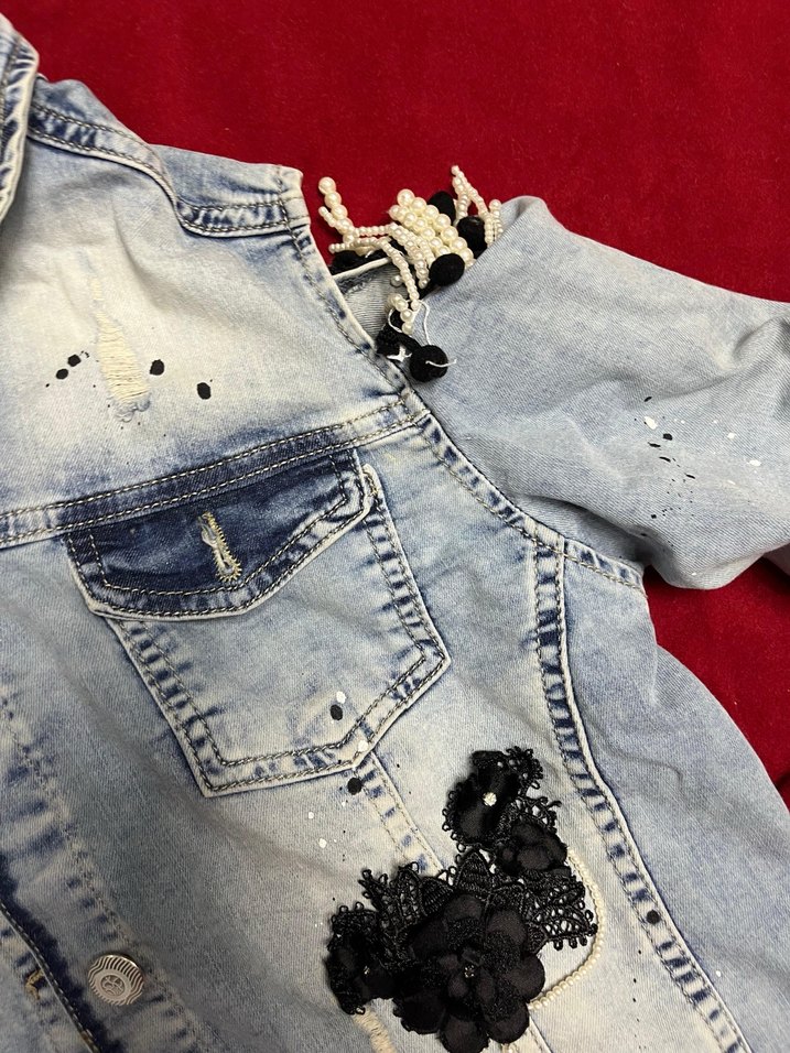 Çocuk ceketi Nakışlı Düğmeli Koyu Mavi Denim - Görsel 2